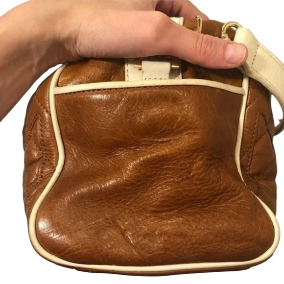 Tory Burch brown quilted leather satchel bag with crossbody strap